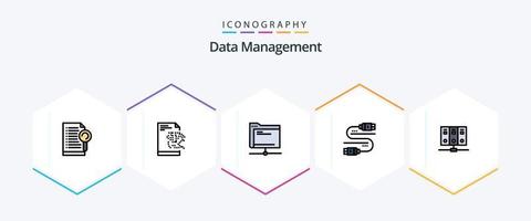 Data Management 25 FilledLine icon pack including mainframe. share. database. server. cable vector