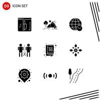 Solid Glyph Pack of 9 Universal Symbols of shared mind sun knowledge time Editable Vector Design Elements