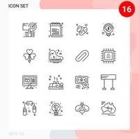 16 Universal Outlines Set for Web and Mobile Applications idea bulb study food islam Editable Vector Design Elements