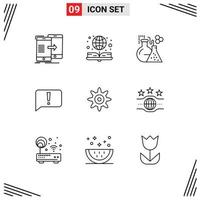 Pictogram Set of 9 Simple Outlines of setting basic online book error tube Editable Vector Design Elements