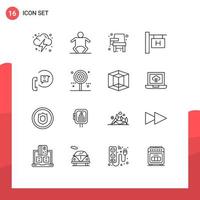 Universal Icon Symbols Group of 16 Modern Outlines of help communication desk vacation hotel sign Editable Vector Design Elements