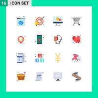 Set of 16 Modern UI Icons Symbols Signs for marketing location marketing grill computing Editable Pack of Creative Vector Design Elements