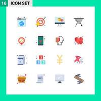 Set of 16 Modern UI Icons Symbols Signs for marketing location marketing grill computing Editable Pack of Creative Vector Design Elements