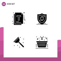 4 Thematic Vector Solid Glyphs and Editable Symbols of document repair optimization shield basket Editable Vector Design Elements