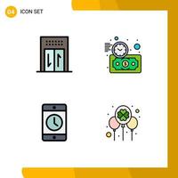 4 Universal Filledline Flat Color Signs Symbols of elevator mobile budget estimate time smartphone Editable Vector Design Elements