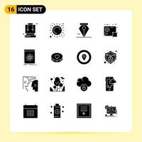 Pack of 16 Modern Solid Glyphs Signs and Symbols for Web Print Media such as application video anchor production crop Editable Vector Design Elements