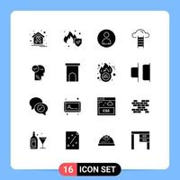 Universal Icon Symbols Group of 16 Modern Solid Glyphs of head interface human user stair Editable Vector Design Elements