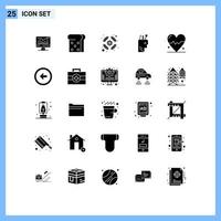 25 Thematic Vector Solid Glyphs and Editable Symbols of arrow heart support beat head Editable Vector Design Elements