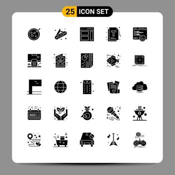 25 Thematic Vector Solid Glyphs and Editable Symbols of speed optimization interface management document Editable Vector Design Elements