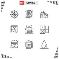User Interface Pack of 9 Basic Outlines of wine champagne bag bucket printer Editable Vector Design Elements