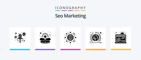 Seo Marketing Glyph 5 Icon Pack Including . shop. seo. online. seo speech. Creative Icons Design vector