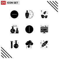 Modern Set of 9 Solid Glyphs and symbols such as switch science earth lab tube Editable Vector Design Elements