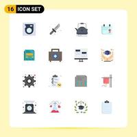 Mobile Interface Flat Color Set of 16 Pictograms of paper date kettle operation calendar Editable Pack of Creative Vector Design Elements