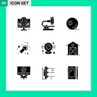 Pictogram Set of 9 Simple Solid Glyphs of pin up research arrow pool Editable Vector Design Elements