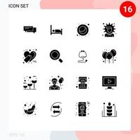 Pack of 16 Modern Solid Glyphs Signs and Symbols for Web Print Media such as ecommerce options bed money pie Editable Vector Design Elements