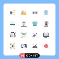 Mobile Interface Flat Color Set of 16 Pictograms of screen computer lamp server center Editable Pack of Creative Vector Design Elements