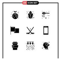 Universal Icon Symbols Group of 9 Modern Solid Glyphs of ice emblem dipper mark country Editable Vector Design Elements