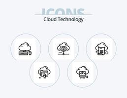 Cloud Technology Line Icon Pack 5 Icon Design. globe. cloud. cloud. computing. document vector