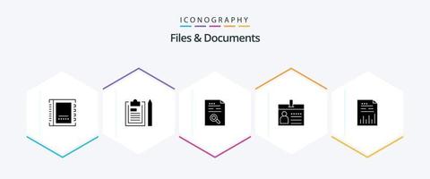 Files And Documents 25 Glyph icon pack including document. badge. notepad. find. document vector