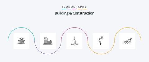 Building And Construction Line 5 Icon Pack Including tool. carpenter. office. drill. plumb vector
