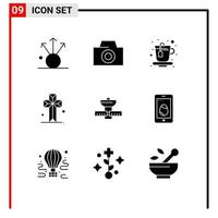 Modern Set of 9 Solid Glyphs Pictograph of mobile satellite cathedral satelite gps Editable Vector Design Elements