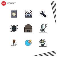 Set of 9 Modern UI Icons Symbols Signs for historical building vision adjustable look globe Editable Vector Design Elements