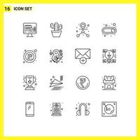 Editable Vector Line Pack of 16 Simple Outlines of place signs destination parking switch Editable Vector Design Elements