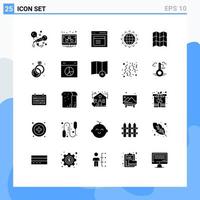 25 Thematic Vector Solid Glyphs and Editable Symbols of map business interface seo world Editable Vector Design Elements