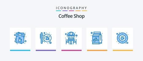 café tienda azul 5 5 icono paquete incluso azúcar bol. café. tienda. sombrilla. mueble. creativo íconos diseño vector
