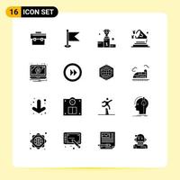 Group of 16 Solid Glyphs Signs and Symbols for error speaker award sound business Editable Vector Design Elements