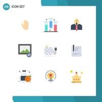 User Interface Pack of 9 Basic Flat Colors of energy photo health image authorship Editable Vector Design Elements