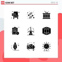 Group of 9 Solid Glyphs Signs and Symbols for energy work romance time parade Editable Vector Design Elements
