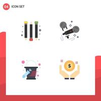 Pack of 4 Modern Flat Icons Signs and Symbols for Web Print Media such as pencil business microphone bucket money Editable Vector Design Elements