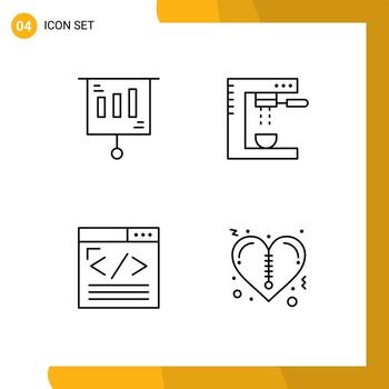 Editable Vector Line Pack of 4 Simple Filledline Flat Colors of business browser sale espresso web content Editable Vector Design Elements