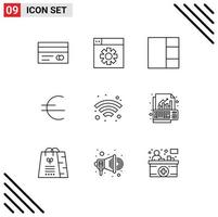 Modern Set of 9 Outlines Pictograph of graph analysis layout wireless technology Editable Vector Design Elements