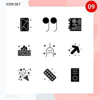 Pack of 9 creative Solid Glyphs of superstition protection main internet antivirus Editable Vector Design Elements