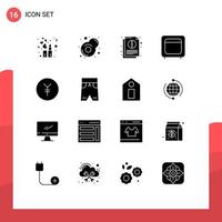 User Interface Pack of 16 Basic Solid Glyphs of yen coin sheet open gold Editable Vector Design Elements