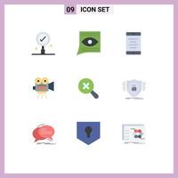 9 Universal Flat Color Signs Symbols of zoom in mobile education movi Editable Vector Design Elements