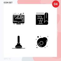 Pictogram Set of 4 Simple Solid Glyphs of creative plunger graphic laboratory tool Editable Vector Design Elements