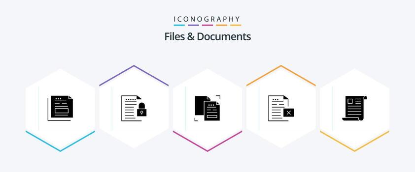 Files And Documents 25 Glyph icon pack including document. data. padlock. duplicate. data vector