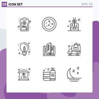 User Interface Pack of 9 Basic Outlines of apartment idea stick design business Editable Vector Design Elements