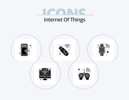Internet de cosas glifo icono paquete 5 5 icono diseño. pulsómetro. cardio. móvil. USB. datos vector
