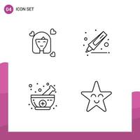 Set of 4 Modern UI Icons Symbols Signs for girl herbal avatar highlighter natural Editable Vector Design Elements