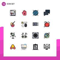 Mobile Interface Flat Color Filled Line Set of 16 Pictograms of egg brush internet mail chatting Editable Creative Vector Design Elements