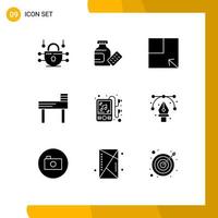 9 Thematic Vector Solid Glyphs and Editable Symbols of drawing creative view music device Editable Vector Design Elements