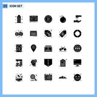 Universal Icon Symbols Group of 25 Modern Solid Glyphs of hand wash explosive tape bomb online Editable Vector Design Elements