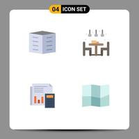 Pack of 4 creative Flat Icons of apartments audit housing society living banking Editable Vector Design Elements