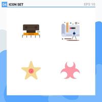 Pack of 4 creative Flat Icons of level movie scale design theatre Editable Vector Design Elements