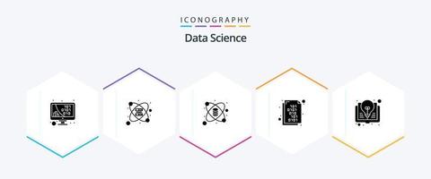 Data Science 25 Glyph icon pack including book. binary code. server. abstract technology. lab vector