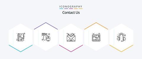 Contact Us 25 Line icon pack including sound. ear. mail. website. error vector